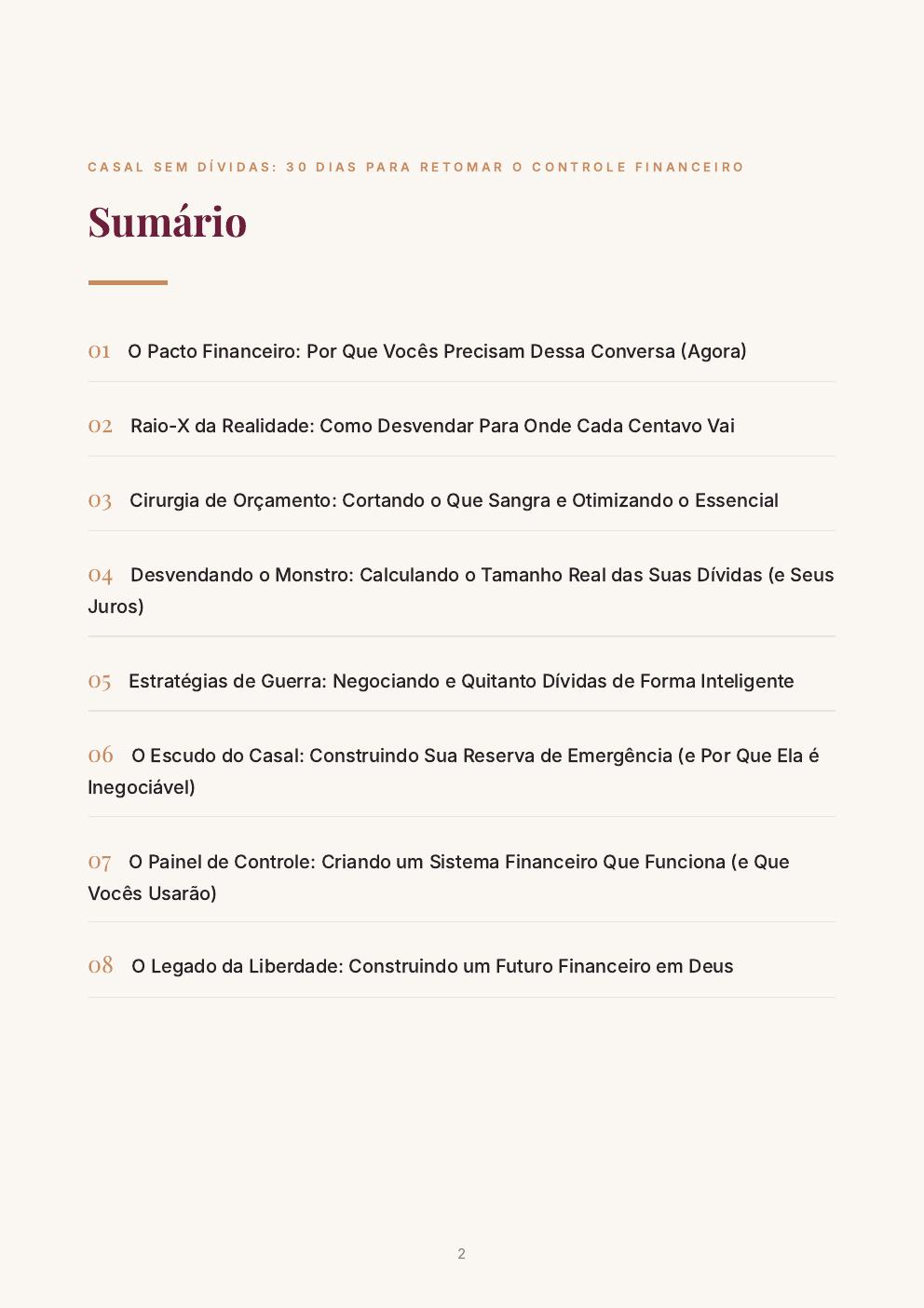 Página do sumário do ebook